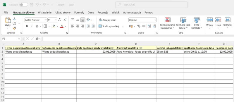 excell - pipeline rekrutacji